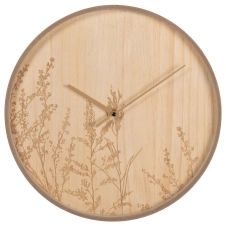 Horloge en bois de pin motif floral gravé beige D40