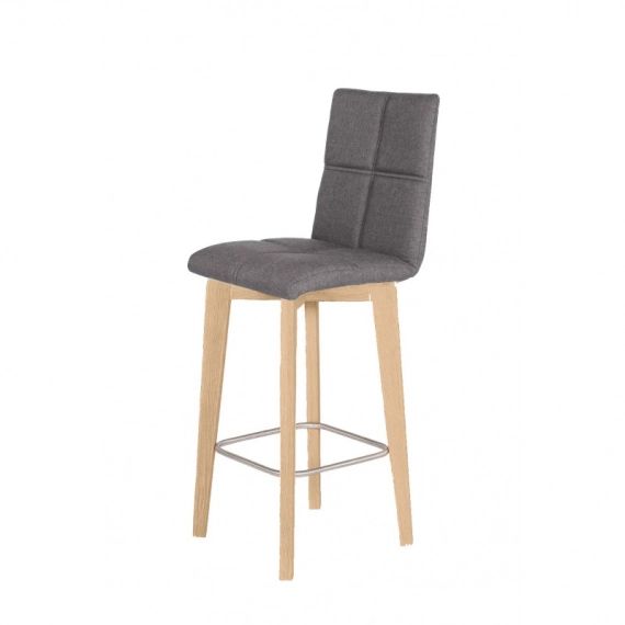Chaise de bar scandinave en tissu gris anthracite et pieds bois