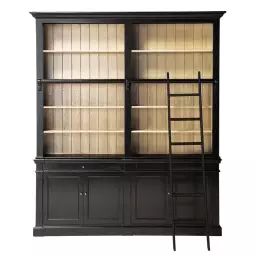 Bibliothèque 2 portes 2 tiroirs en bois d’acacia noir