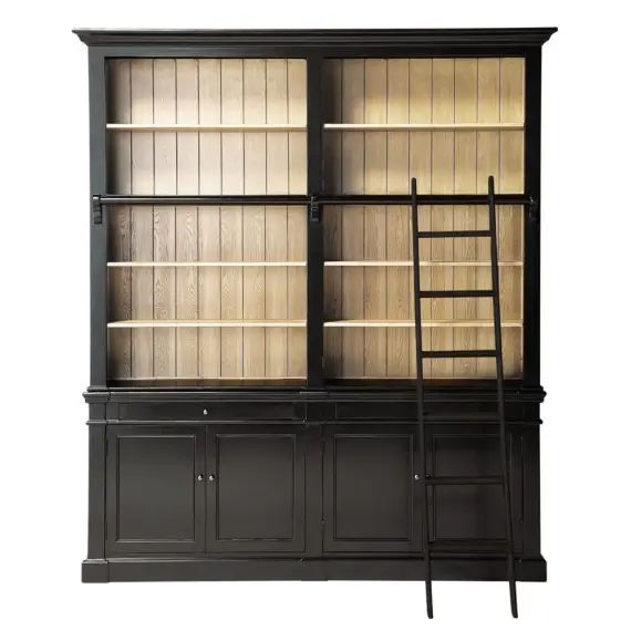 Bibliothèque 2 portes 2 tiroirs en bois d&rsquo;acacia noir