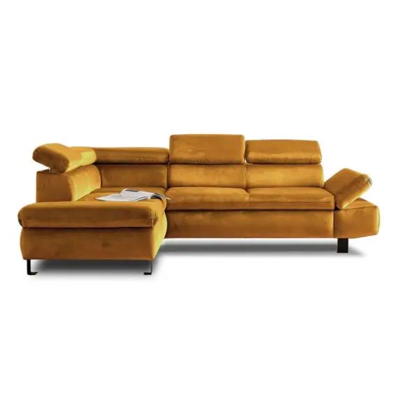 Canapé d&rsquo;angle gauche convertible 5 places Velours Jaune