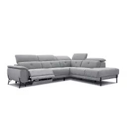 Canapé d’angle droit 5 places relax électrique tissu gris clair