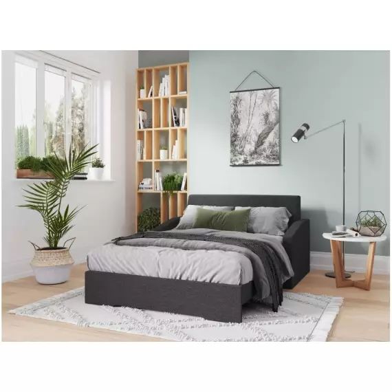 Canapé convertible 2 places en tissu ELYA – Gris foncé – 143 x 95 x 83 cm – Usinestreet