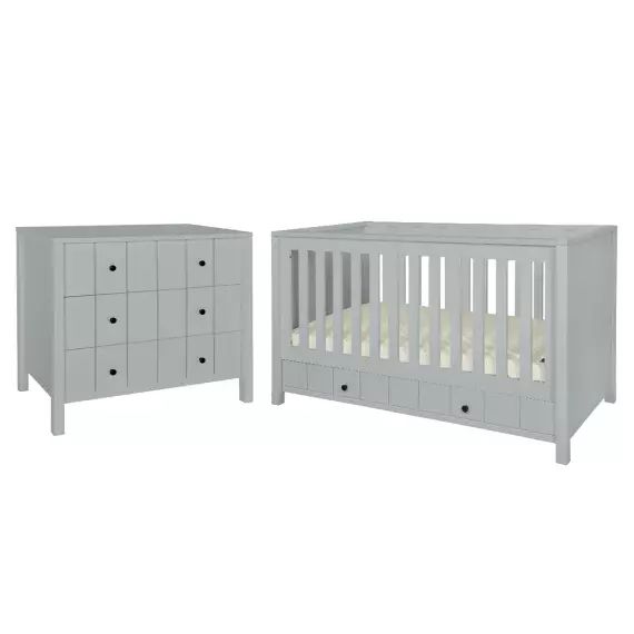 Chambre bébé : Duo – Lit évolutif 70×140 commode 3 tiroirs gris