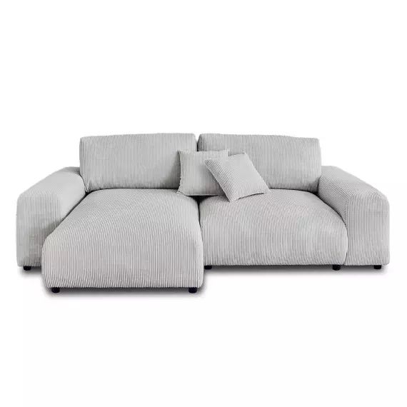 Canapé d’angle réversible 4 places en velours côtelé gris clair
