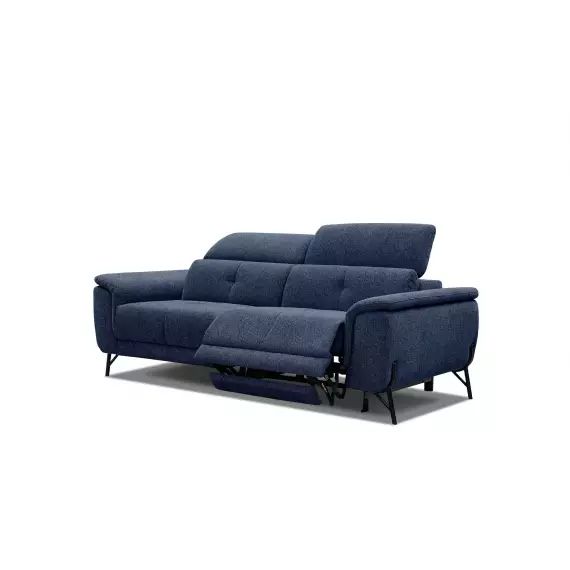 Canapé 3 places avec relax électrique à droite tissu bleu foncé