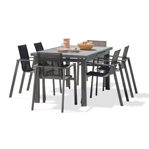 Ensemble repas de jardin 6 places en aluminium gris anthracite