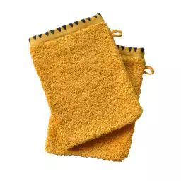 Lot de 2 gants de toilette 15×20 jaune en coton