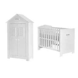 Chambre bébé : Duo – Lit bébé 60×120 armoire 2 portes blanc