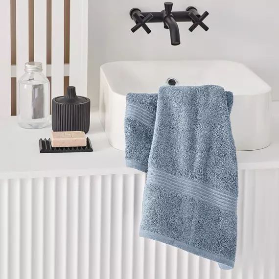 Serviette de bain uni en coton bleu ardoise 50×90