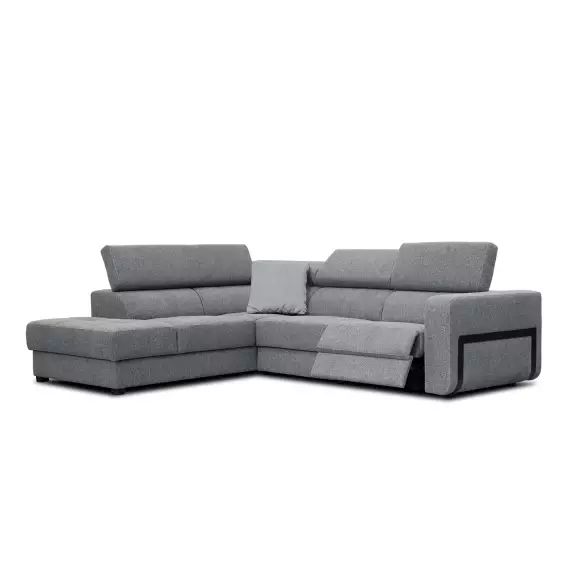 Canapé d’angle gauche 5 places avec un relax électrique tissu gris