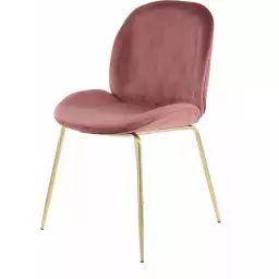 Chaise rembourrée assise rose pieds doré (lot de 2)