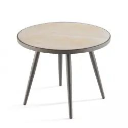 Table basse ronde avec plateau imitation bois