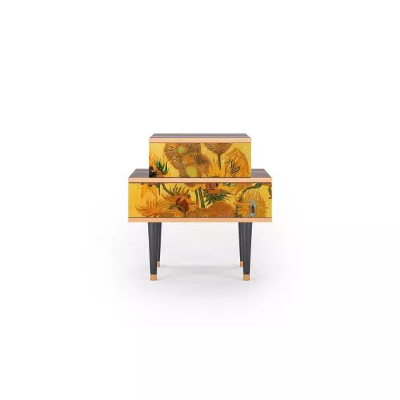 Table de chevet jaune 2 tiroirs L 58 cm