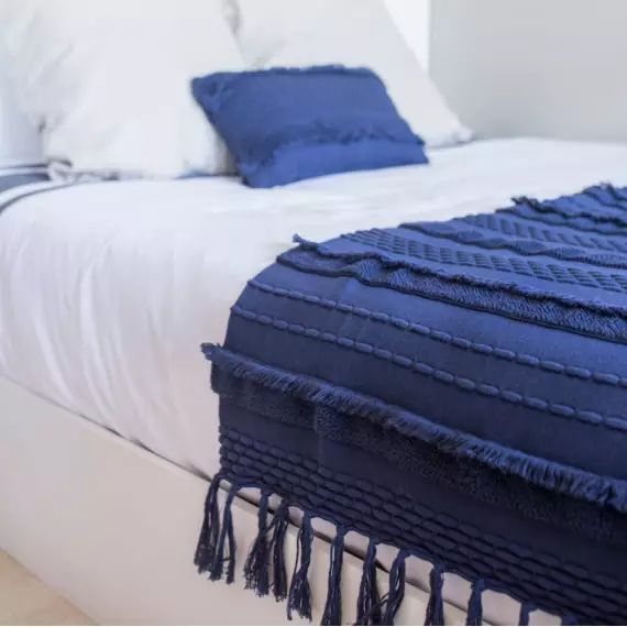 Plaid en coton bleu 125×150