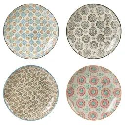Coffret de 4 assiettes plates 26 cm en grès multicolore