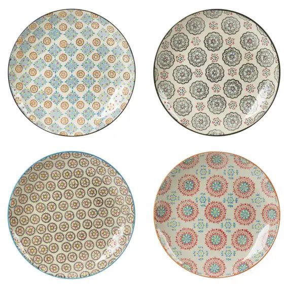 Coffret de 4 assiettes plates   26 cm en grès  multicolore