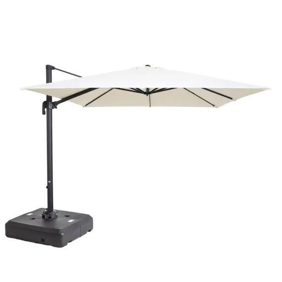 Parasol déporté 3x3m et dalle à lester sur roues aluminium blanc