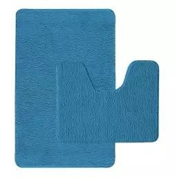 Lot de 2 tapis de bain polyester  50x80cm +  contour bleu