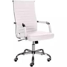 Chaise de bureau réglable pivotante en similicuir Blanc