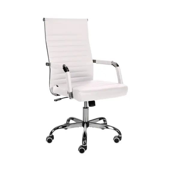 Chaise de bureau réglable pivotante en similicuir Blanc