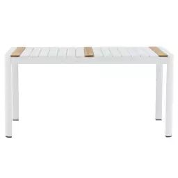 Table de jardin 150x90cm en aluminium et teck blanc