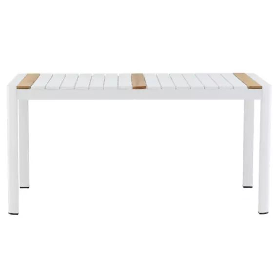 Table de jardin 150x90cm en aluminium et teck blanc