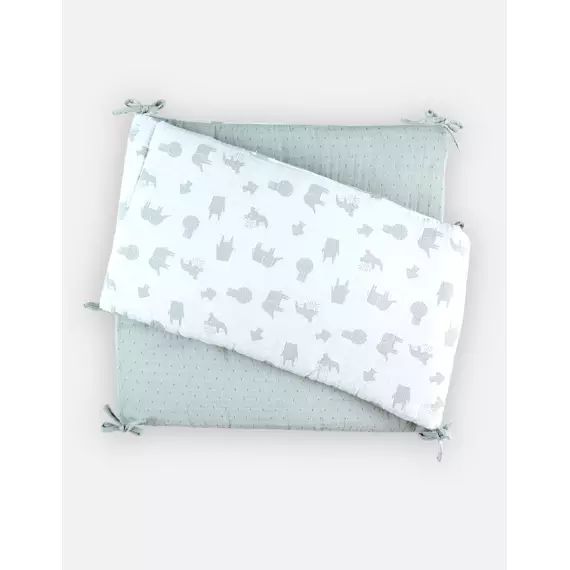 Tour de lit mousseline de coton bio écru et sauge