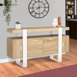 Buffet bois et blanc 4 portes 140 cm