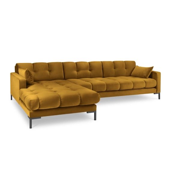 Canapé d’angle 5 places en velours jaune
