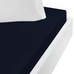 Drap housse jersey de coton peigné extensible bleu nuit 80×200 cm