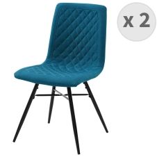 Chaise indus tissu bleu pieds noir (x2)