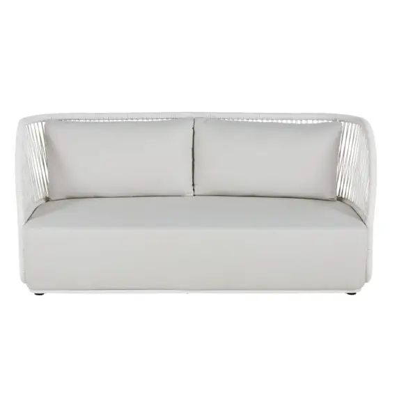 Canapé de jardin 2/3 places en fibre polyoléfine beige et corde blanche