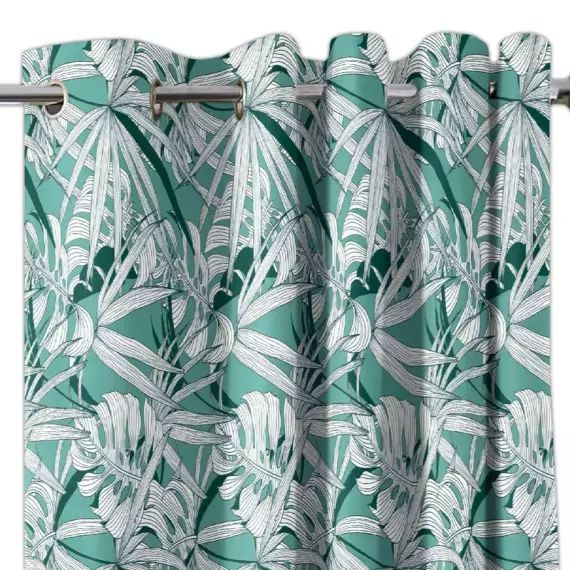 Rideau tamisant, coton, Palme jungle vert l.135 x H.260 cm