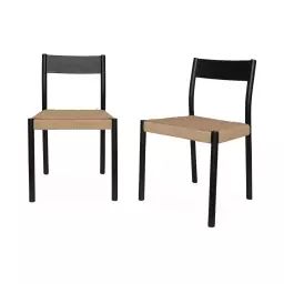 Lot de 2 chaises noires en bois et cordage