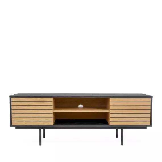 Stripe – Meuble TV design en bois et métal – Couleur – Noir/Chêne