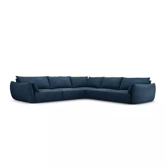 Canapé d’angle symétrique 7 places en tissu chenille bleu roi