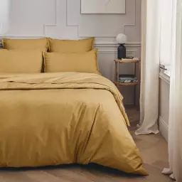 Parure de lit en percale de coton jaune 140×200