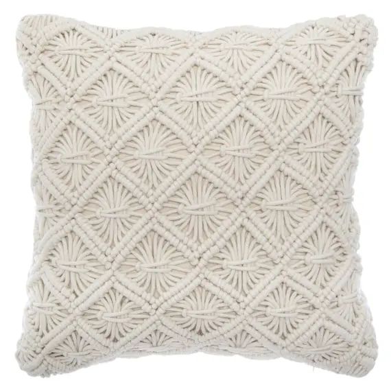 Coussin déhoussable en macramé coton ecru 40×40
