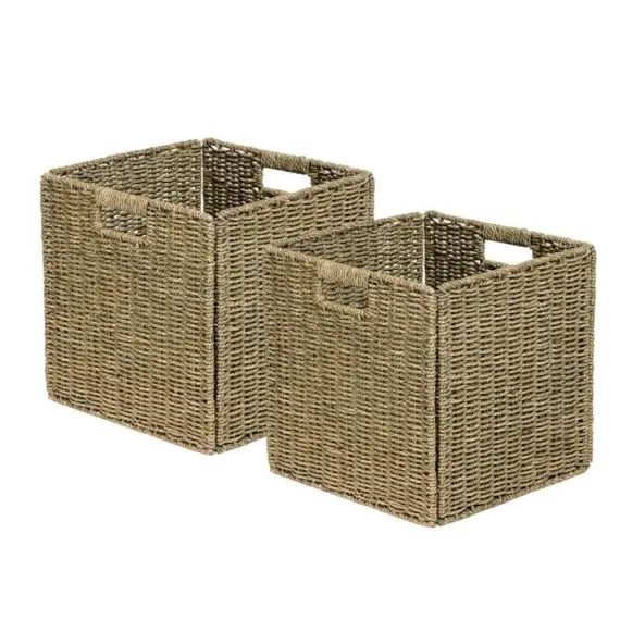 Lot de 2 paniers de rangement pliables en jonc de mer 31x31x31cm