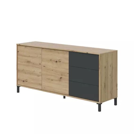 Buffet avec 2 portes effet bois chêne noueux et anthracite