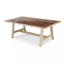 Table de jardin en céramique terre cuite et bois 205×105