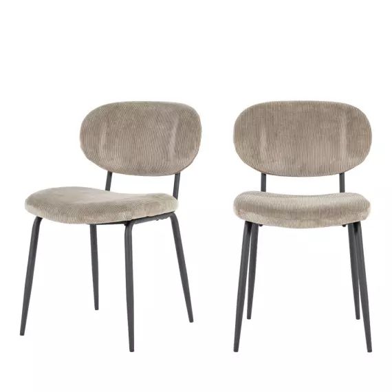 Cosmo – Lot de 2 chaises en velours côtelé et métal – Couleur – Taupe