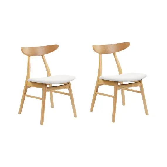 Lot de 2 chaises en bois clair et tissu gris clair