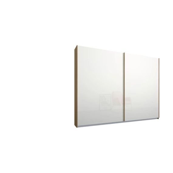 Malix, armoire à 2 portes coulissantes, 225 cm, cadre chêne et portes en verre blanc, intérieur premium
