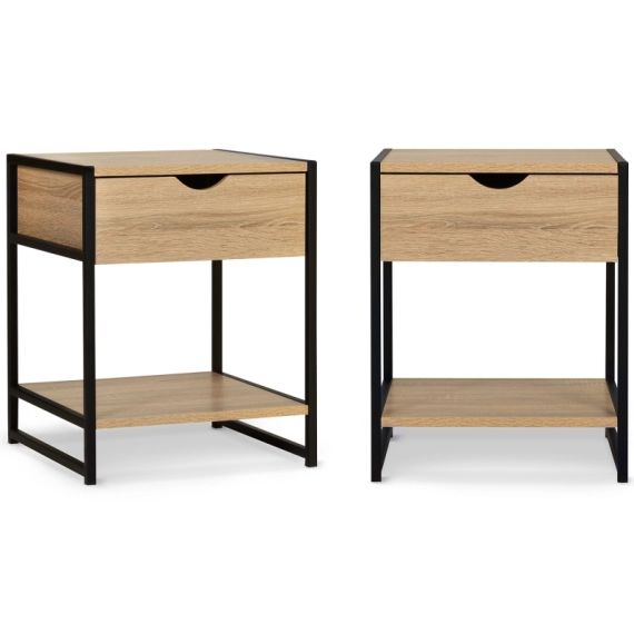 Lot de 2 tables de chevet bois et métal noir