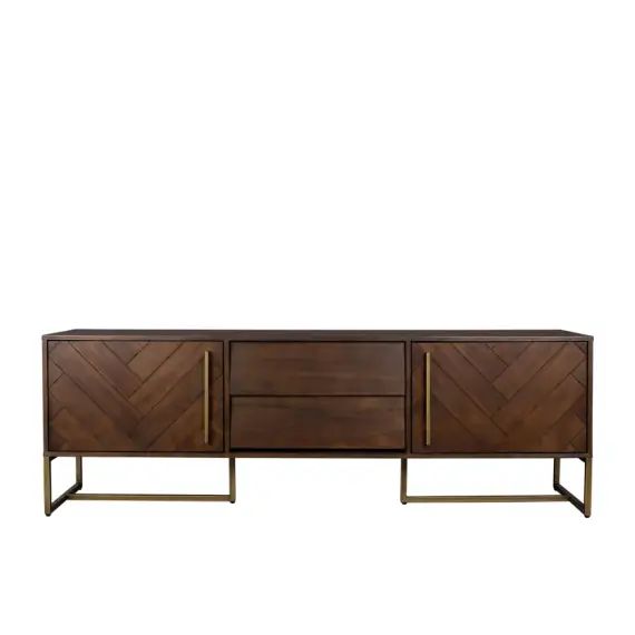 Buffet bas en bois d’acacia marron et laiton