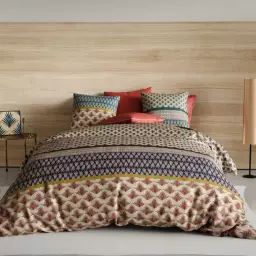 Parure de lit 1 place réversible percale de coton à motifs 140×200 cm