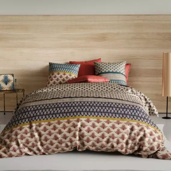 Parure de lit 1 place réversible percale de coton à motifs 140×200 cm