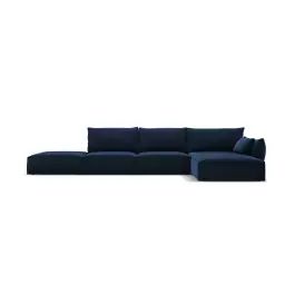 Canapé d’angle droit 5 places en tissu velours bleu roi
